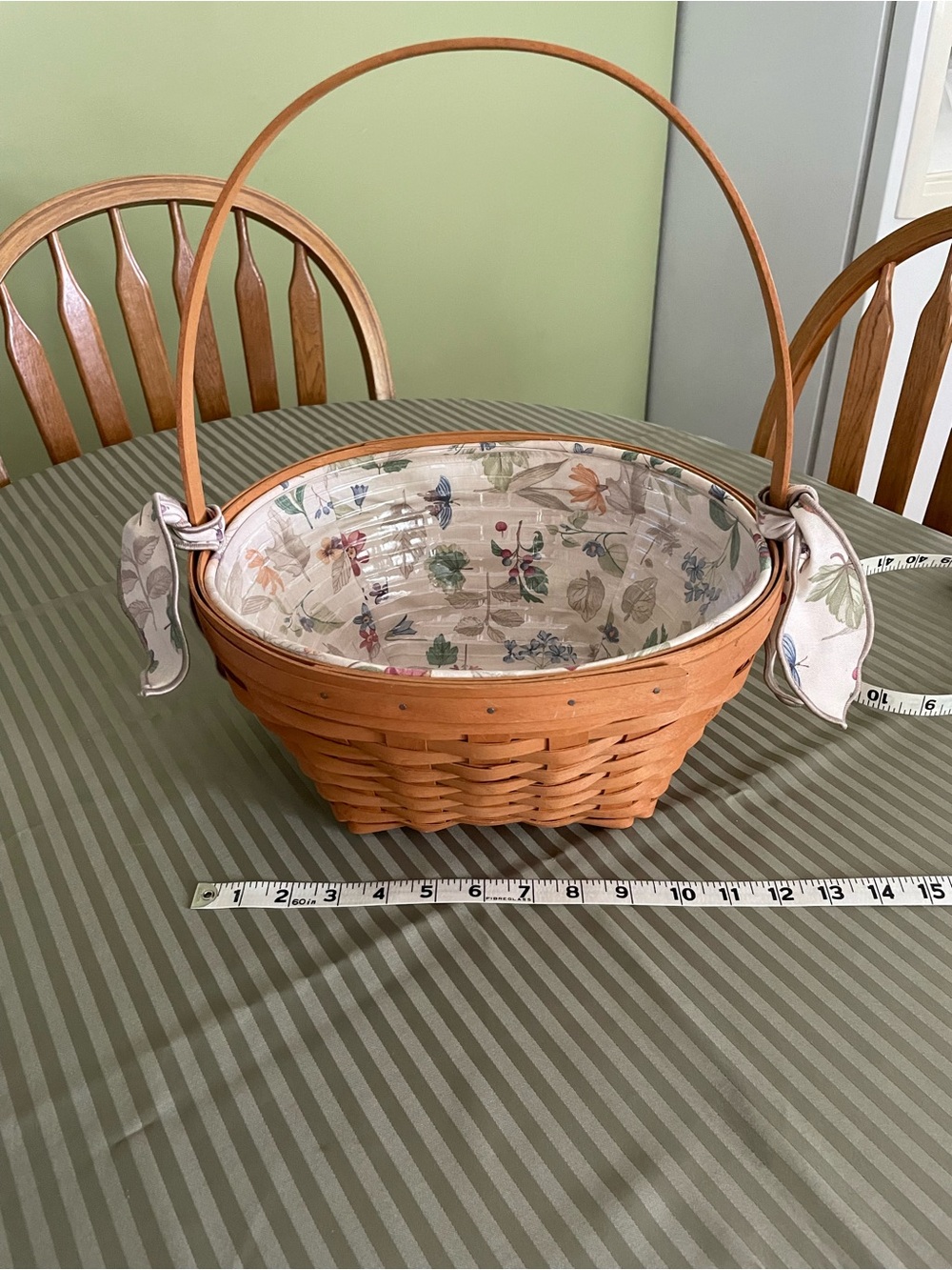 Longaberger Woven Basket with Plastic and Floral Liner - Natural Brown
